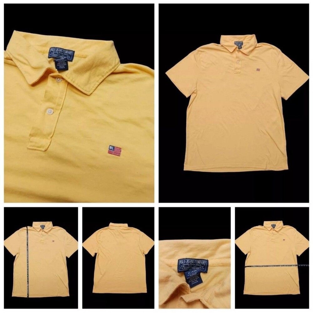 Vintage Polo Jeans Company Men's Short Sleeve Polo Shirt XL Yellow Ralph Lauren